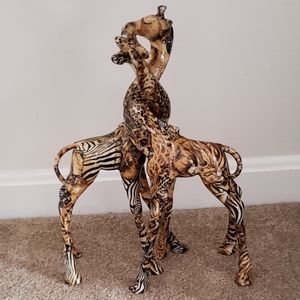 La Vie Glazed Giraffe Figurines Safari Patchwork